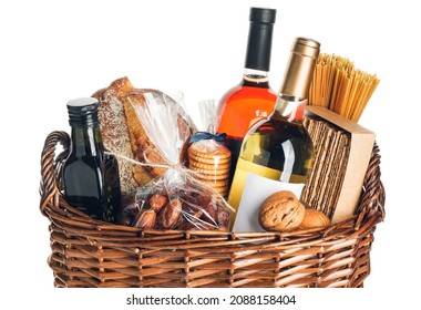 Gift Basket With Products On White Background