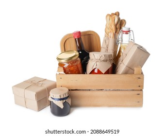 Gift Basket With Products On White Background