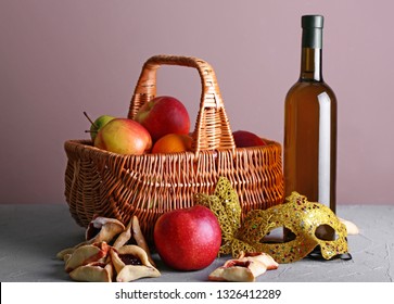 Gift Basket For Purim Holiday On Table