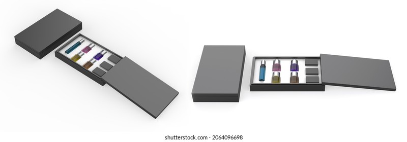 Gift Box with Cosmetic Set Mockup isolated on white background. 3d illustration - Shutterstock ID 2064096698