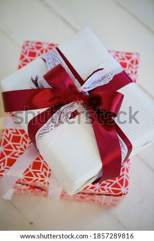 Similar – Image, Stock Photo White gift box with label on wooden table.