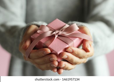 gift box in female hands. Holiday, give, gift.
