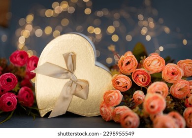 Gift box with flowers, Birthday, Wedding, Anniversary, Valentines day gift concept image - Shutterstock ID 2298955549