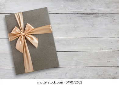 Gift Box Over Wood With Copy Space, Top View