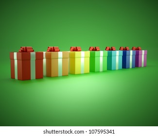 gift box rainbow on a green background