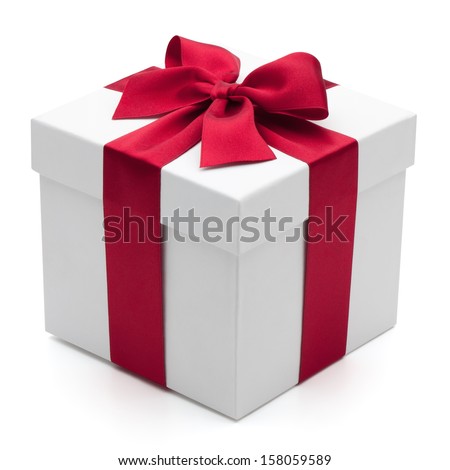 Gift box with red ribbon, isolated on the white background, clipping path included.