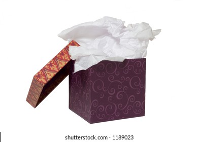 Gift Box With White Tissue Paper - Isolated