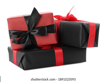 Gift boxes with bows isolated on white