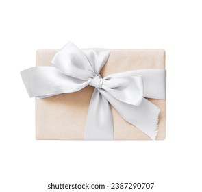 Gift boxes. Brown craft paper gift box with gray ribbon isolated on white background. Holidays present. - Powered by Shutterstock