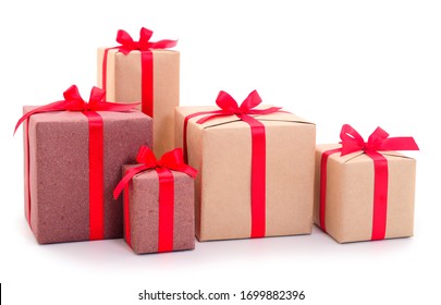 Gift boxes, gifts on a white background isolated. Vacation. Valentine's Day. Women's Day. mothers Day.