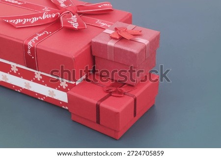 Gift boxes on blue background. Birthday and resent concept.