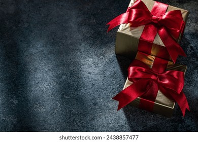 Gift Boxes On Dark Background With Freespace