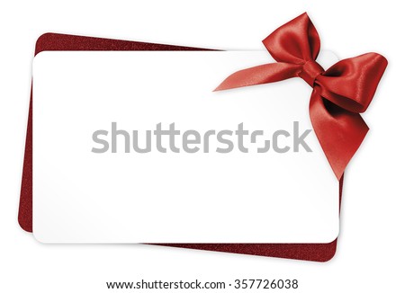 gift card with red ribbon bow Isolated on white background