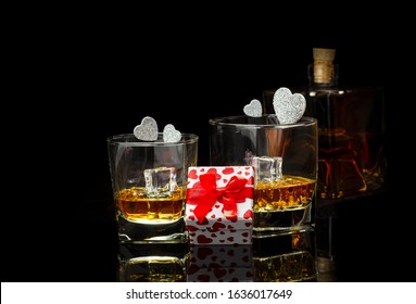 Gift, Hearts And Whiskey For Valentine's Day