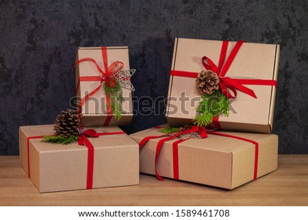 Gift for the new year. Carton boxes. decoration