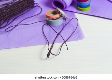 gift packaging with purple papers