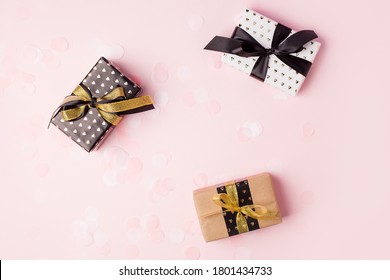 Gift Or Present Boxes On Pastel Pink Background, Credit Card Reward Point, Cash Back, Bonus For Special Member Concept. Business And Financial Shopping Sale Promotion, Season Holiday Sale Concept
