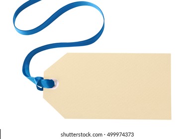 Gift Tag With Blue Ribbon Isolated 