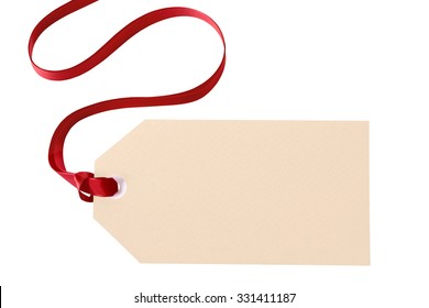 Gift Tag Or Label With Red Ribbon Isolated On White Background