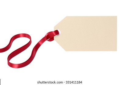 Gift Tag With Red Ribbon Isolated On White Background