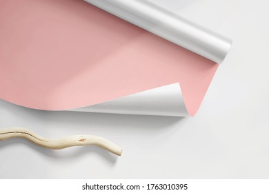 Gift Wrapping Pink Paper Mock Up On White Clear Background.