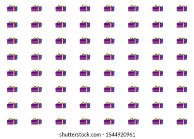 giftbox pattern festive decor background lilac box and blue with a gold ribbon on a white background
