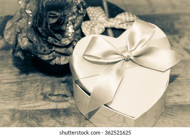 Gifts for Valentine's day in vintage style on wooden background.  - Shutterstock ID 362521625