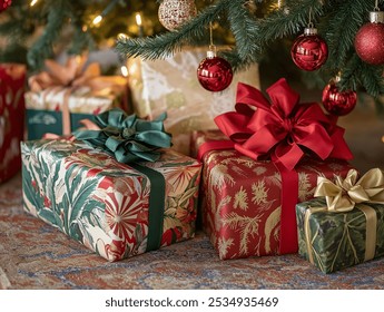 Gift-wrapped presents under Christmas tree - Powered by Shutterstock