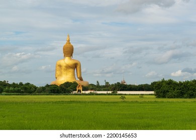 The gigantic Buddha statue is known as Luang Pho Yai (Phra Puttha Maha Nawamin Tora Sakayamuni Sri) of Wat Muang, Wiset Chai Chan, Ang Thong, Thailand.