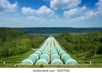 Gigantic water pipes of a power plant.
