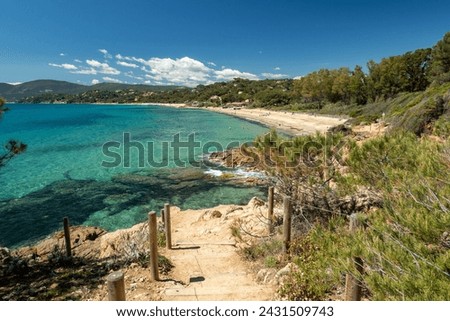 Gigaro beach in La Croix-Valmer near Saint-Tropez, in France, in Europe, in the South of France. 