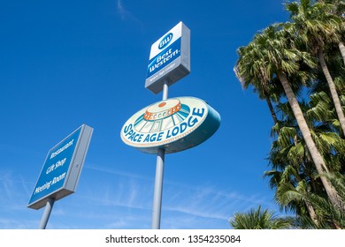 Gila Bend, Arizona - March 23, 2019: Sign For The Best Western Space Age Lodge Hotel, Restaurant And Gift Shop A Retro Theme Establishment In The Desert