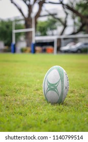 Gilbert Rugby Ball, Vajilavudh College, Bangkok, Thailand - June 2018 : Rugby Ball On Field Ready For Kick Off