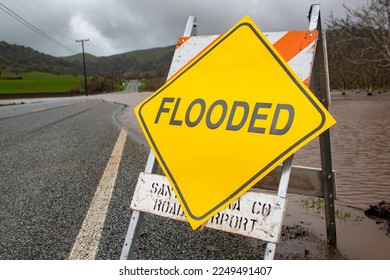 Gilroy, California - January 14, 2023: Gilroy and Bay Area road closures due to heavy rain and flooding until Monday going into the MLK Holiday