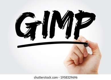 GIMP Gnu Image Manipulation Program - free and open-source raster graphics editor used for image manipulation and image editing, acronym text concept with marker