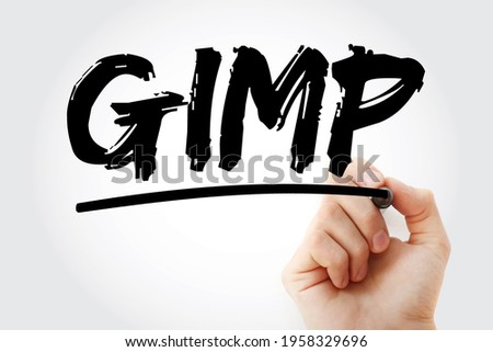 GIMP Gnu Image Manipulation Program - free and open-source raster graphics editor used for image manipulation and image editing, acronym text concept with marker