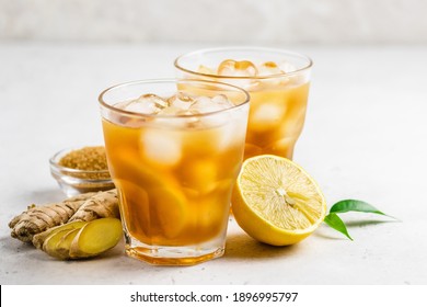 Gin maple earl grey tea  in glasses. Space for text. - Powered by Shutterstock