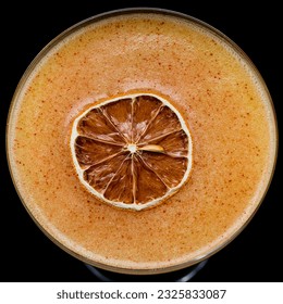 Gin mule cocktail made from dry gin, sugar syrup, lemon juice, soda water, lime, ginger root and orange. Fresh summer cocktail with strawberry and ice. Top view. - Powered by Shutterstock