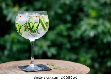 Gin And Tonic With Cucumber Hearts And Thyme