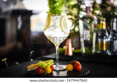 gin tonic with fresh celery & lemon