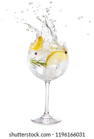 gin tonic splashing isolated on white background