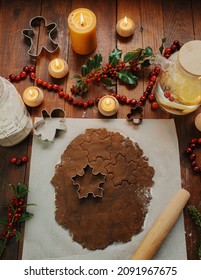 Ginger Bread Cookie Dough With Snowflake Cookie Cutter.