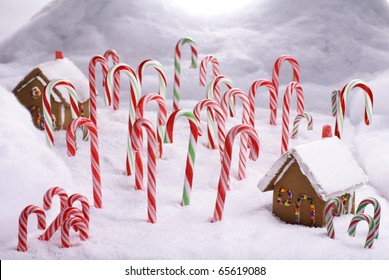 Ginger Bread Cottages In Candy Cane Forest