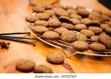 Ginger Cookies On Wooden Table