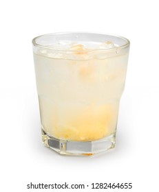 Ginger Ice Tea. Fresh Glass Cocktail Prepared With Ginger, Beer, Wine, Ice Isolated On White Background