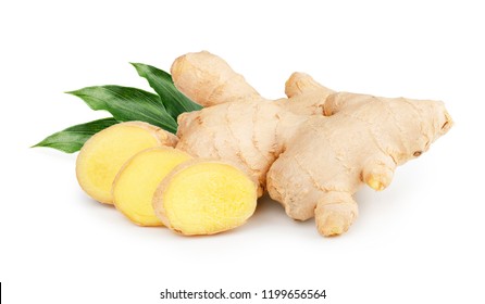 Ginger with leaves Isolated on white background - Shutterstock ID 1199656564
