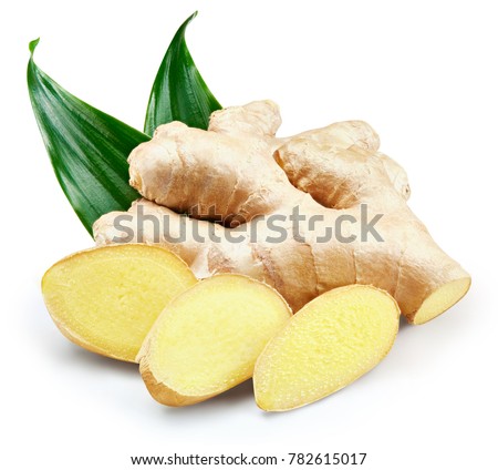 Ginger with leaves Isolated on a white Clipping Path