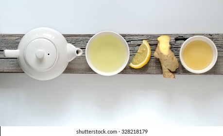 Ginger Lemon Tea Concept, Top View With Some Free Space