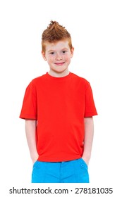 Ginger red hair haired boy. Isolated on white background
