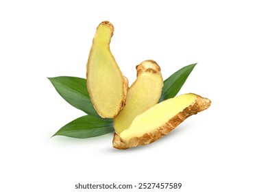 Ginger root and ginger slice. Fresh ginger root and ground ginger spice on   white background. - Powered by Shutterstock